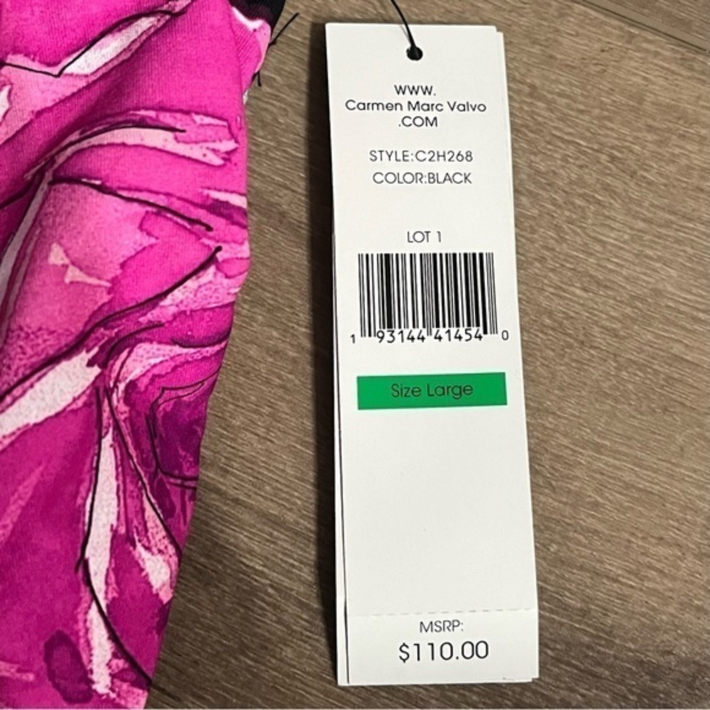 Carmen Marc Valvo Tankini Top Pink Floral Ruched Tie Side Corded Hem $110 C2H268 - Picture 3 of 16